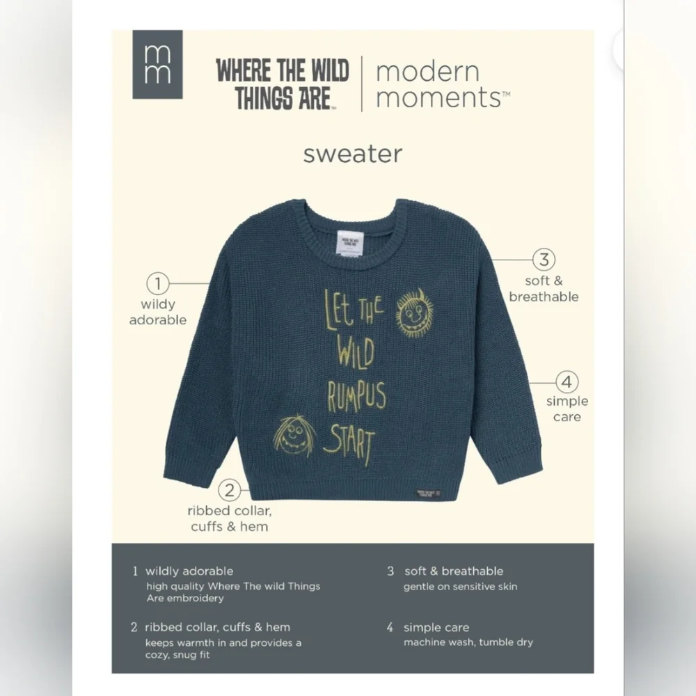 WHERE THE WILD THINGS ARE 4T Sweater UNISEX Let the Wild Rumpus Start - Picture 2 of 5